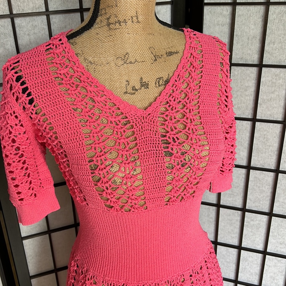 Michael Kors Collection Hot Pink Crochet Midi Dress - Picture 4 of 15